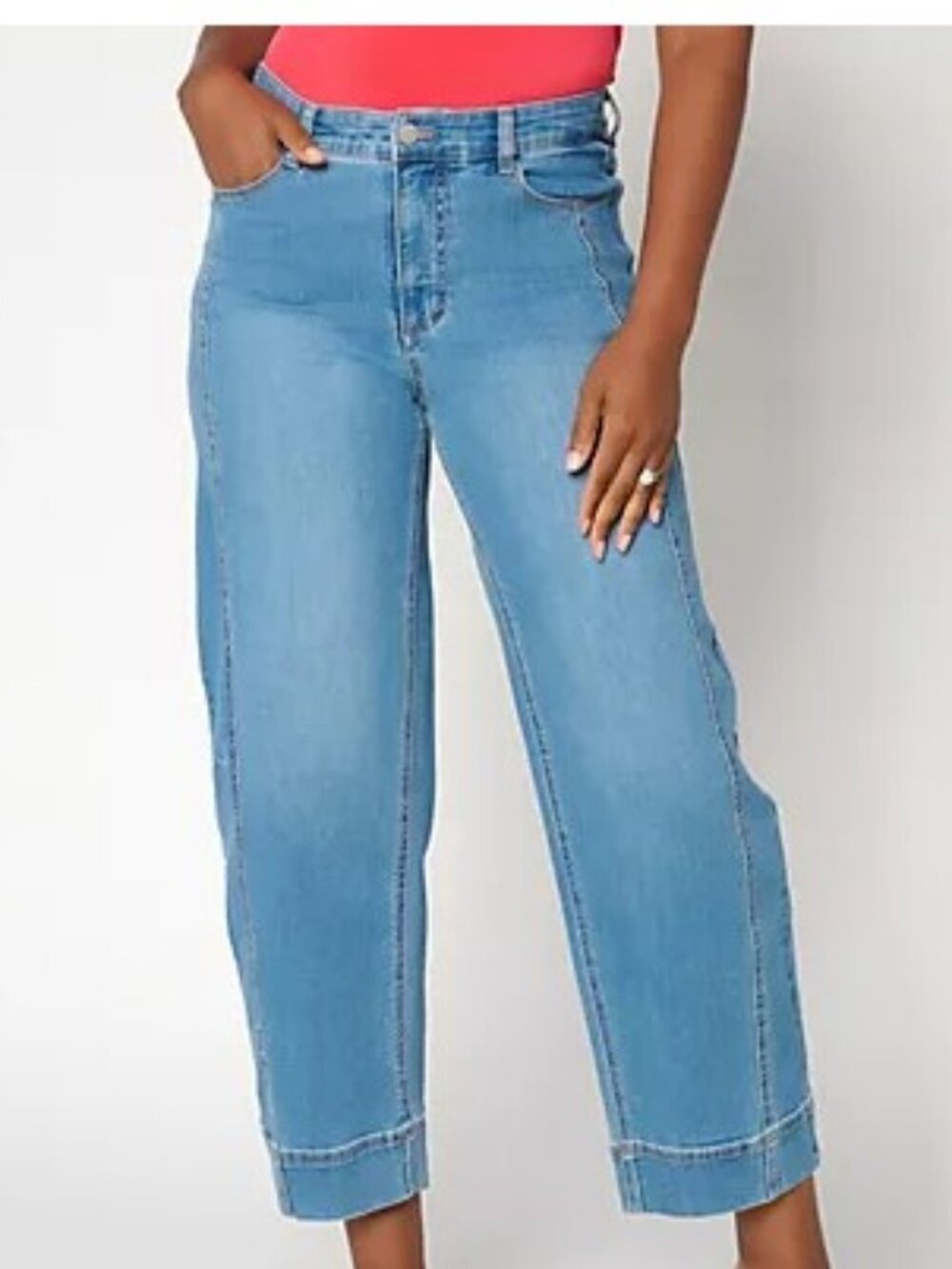 Susan Graver Stretch Denim Petite Barely Barrel Ankle Jeans - NWT Size P12
